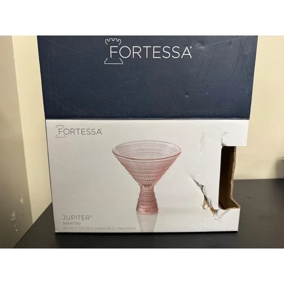Fortessa Jupiter Martini Glasses Set of 2 Pink Textured Stemware 11.5oz - Picture 3 of 5
